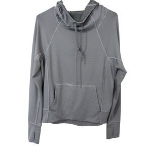 Athleta heather gray white striped pullover Hoodie workout athletic sweater M